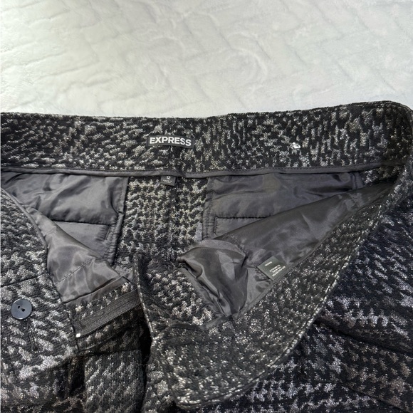 New $68 Express Tweed Style Cuffed Shorts Button Pocket Black Metallic Silver 12 - Picture 9 of 12